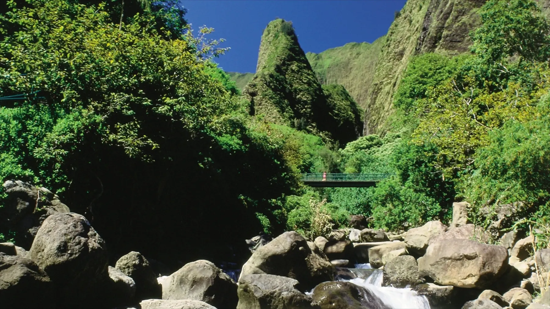 ʻĪao Valley con montagne verdi e torrente